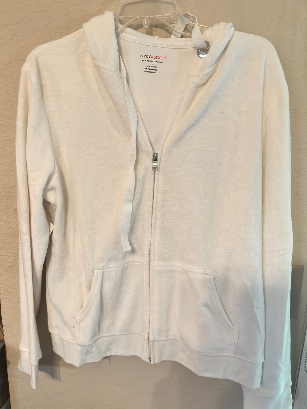 New York & Company White Zip-Front Hoodie sweatshirt size large